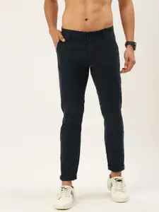 Flying Machine Men Navy Blue Solid Regular Fit Chinos Trousers