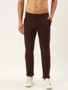 Flying Machine Men Maroon Solid Regular Fit Chinos Trousers