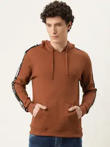 Flying Machine Men Brown Solid Pure Cotton Hooded Pullover Sweatshirt