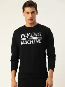 Flying Machine Men Black & White Brand Logo Print Sweatshirt