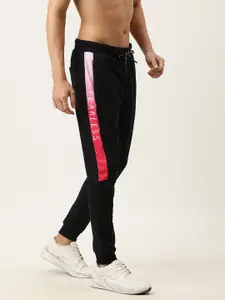 Flying Machine Men Black Solid Straight-Fit Joggers with Side Stripe