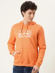 Flying Machine Men Orange Logo Pure Cotton Hooded Pullover Sweatshirt