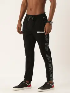 Flying Machine Men Black Charcoal Grey Joggers with Camouflage Print Details