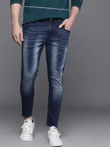 WROGN Men Blue Cropped Skinny Fit Heavy Fade Mid Rise  Stretchable Jeans