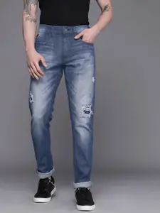 WROGN Men Blue Slim Fit Mildly Distressed Heavy Fade Stretchable Jeans