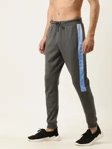 Flying Machine Men Grey Solid Straight-Fit Joggers with Side Stripe