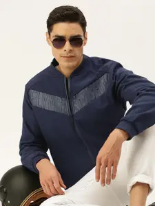 Flying Machine Men Navy Blue Typography Printed Bomber Jacket