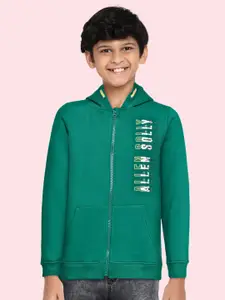Allen Solly Junior Boys Green Printed Hooded Sweatshirt