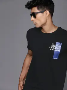 WROGN Men Black  White Printed Slim Fit Pure Cotton T-shirt