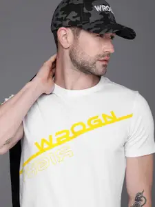 WROGN Men White & Yellow Typography Printed T-shirt