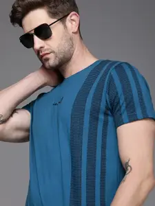 WROGN Men Teal Blue & Black Printed Slim Fit T-shirt
