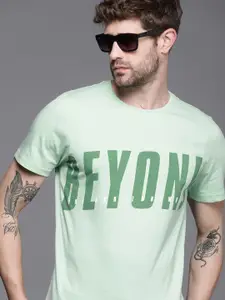 WROGN Men Mint Green Typography Printed Slim Fit Casual T-shirt