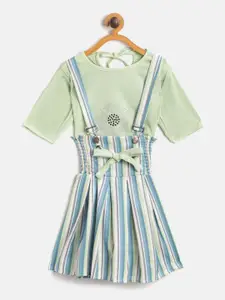 Aarika Sea Green & Blue Striped Pinafore Dress with Embellished Top