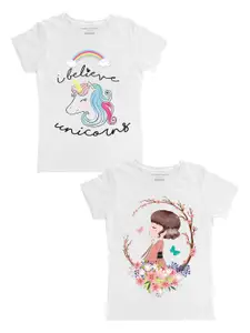 THREADCURRY Girls Pack Of 2 T-shirts