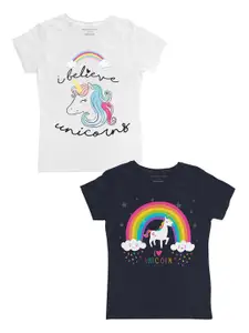 THREADCURRY Girls Pack Of 2 Unicorn T-shirts