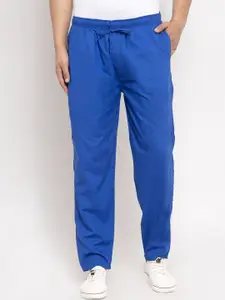 JAINISH Men Blue Solid Slim Fit Cotton Track Pants