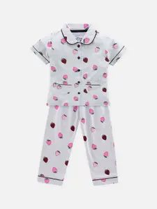 Nite Flite Girls Grey Strawberry Print Night Suit Set