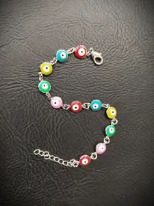 Digital Dress Room Men Silver-Plated Red & Blue Beaded Evil Eye Rakhi Bracelet