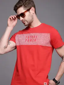 WROGN Men Red Typography Printed Slim Fit Pure Cotton T-shirt