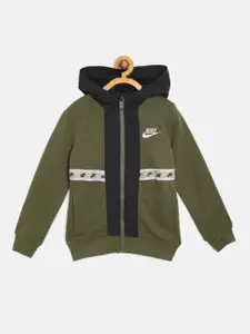 Nike Boys Olive Green & Black Elevated Trims Full Zip Sweatshirt with Brand Logo Detail