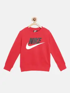 Nike Boys Red & Black Brand Logo Print Club HBR FT Crew Sweatshirt