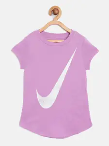 Nike Girls Purple & Off-White Swoosh Rise Logo Print T-Shirt