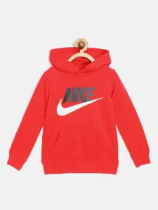 Nike Boys Red & Black Brand Logo Print Club HBR French Terry PO Sweatshirt