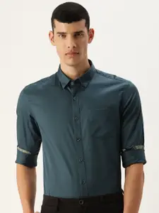 Flying Machine Men Teal Blue Slim Fit Opaque Casual Shirt