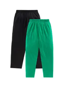 KiddoPanti Boys Pack Of 2 Green & Black Solid Pyjamas With Single Pocket