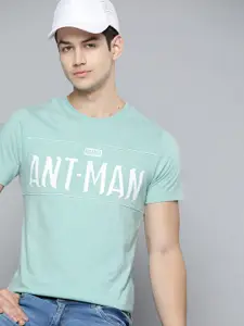 Kook N Keech Marvel Men Sea Green & White Ant-Man Typography Printed Pure Cotton T-shirt