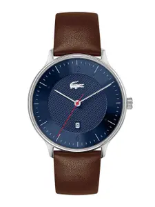 Lacoste Men Blue Brass Patterned Dial & Brown Leather Straps Analogue Watch 2011137