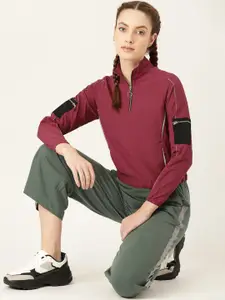 DressBerry Women Burgundy Solid Crop Sweatshirt
