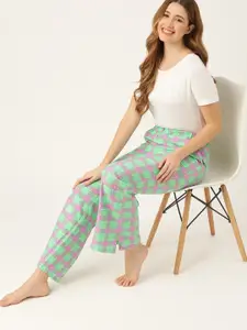 DressBerry Woman Green & Pink Checked Lounge Pants