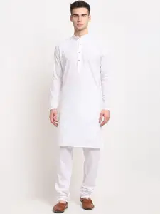 Jompers Men White Regular Schiffli Pure Cotton Kurta with Churidar