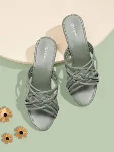 Mast & Harbour Olive Green Criss-Cross Straps Block Heels