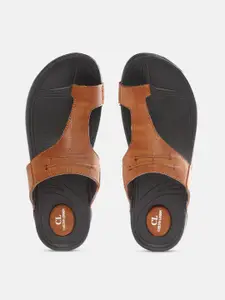 Carlton London Men Tan Brown Croc Textured Comfort Sandals