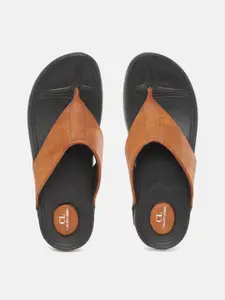 Carlton London Men Tan Brown Croc Textured Comfort Sandals