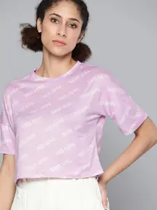 Kook N Keech Women Purple & White Typography Printed Drop-Shoulder Sleeves T-shirt