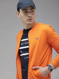 Van Heusen Sport Men Orange Solid Open Front Sweatshirt