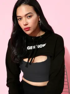 Roadster Women Black Typography Cropped Sweatshirt