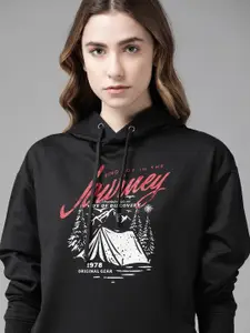 Roadster Women Black Graphic Printed Hooded Sweatshirt