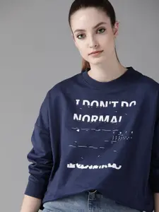Roadster Women Navy Blue & White Printed Sweatshirt