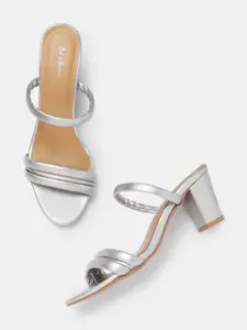 Mast & Harbour Silver-Toned Solid Block Heels