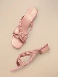 Mast & Harbour Women Pink Sheen Effect Strappy Knot Open Toe Flats