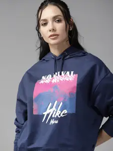 Roadster Roadster Women Navy Blue Printed Hooded Sweatshirt