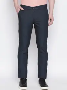 Basics Men Navy Blue Tapered Fit Trousers