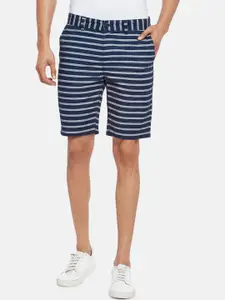 People Men Navy Blue & Grey Striped Regular Shorts