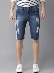 Campus Sutra Men Navy Blue Washed Denim Shorts