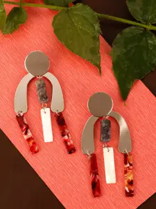 Priyaasi Silver-Plated Red Contemporary Drop Earrings
