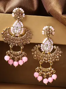 Priyaasi Gold-Plated & Pink Beaded Meenakari Contemporary Drop Earrings